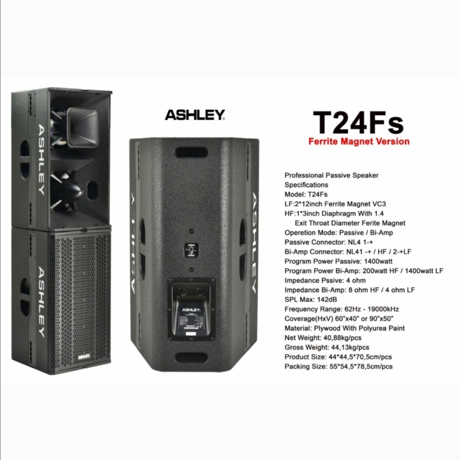 Speaker Pasif Ashley T24Fs / T24 FS / T 24FS – Ferrite Magnet Version 12Inch ( 1 Unit )