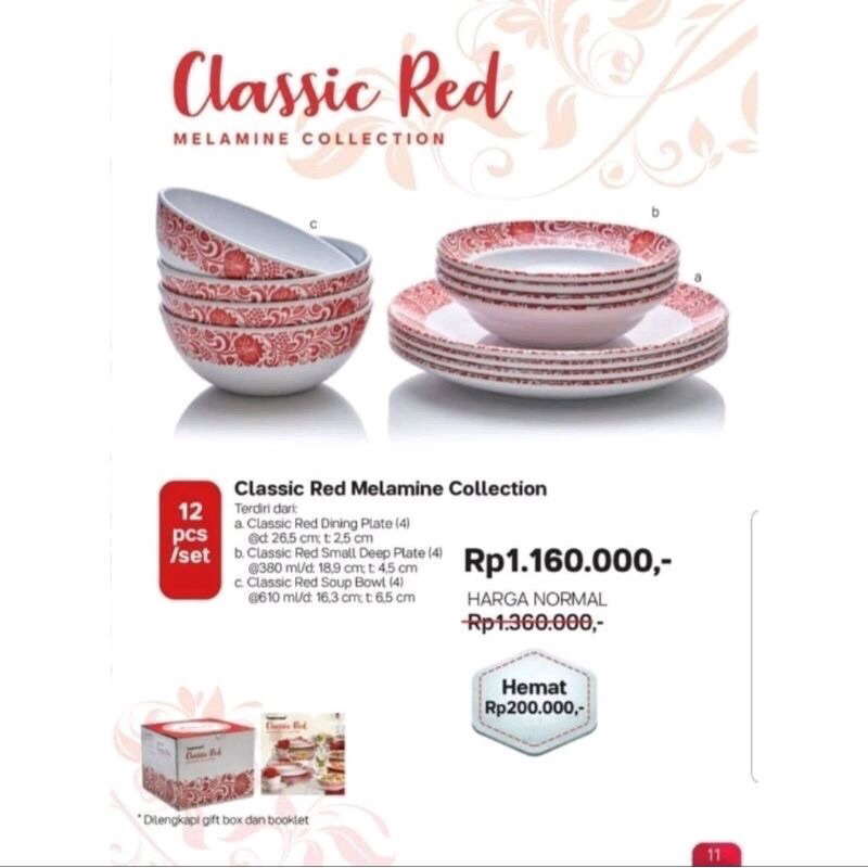 Tupperware Classic Red melamin collection set wadah saji makanan