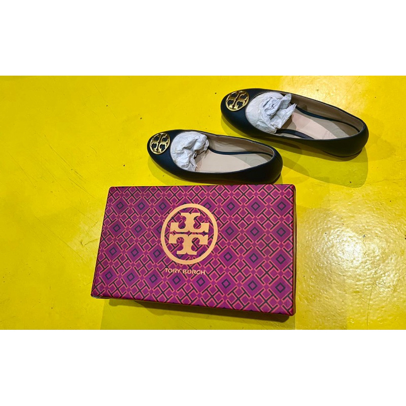 preloved tory burch GHW ballerina shoes navy size 7