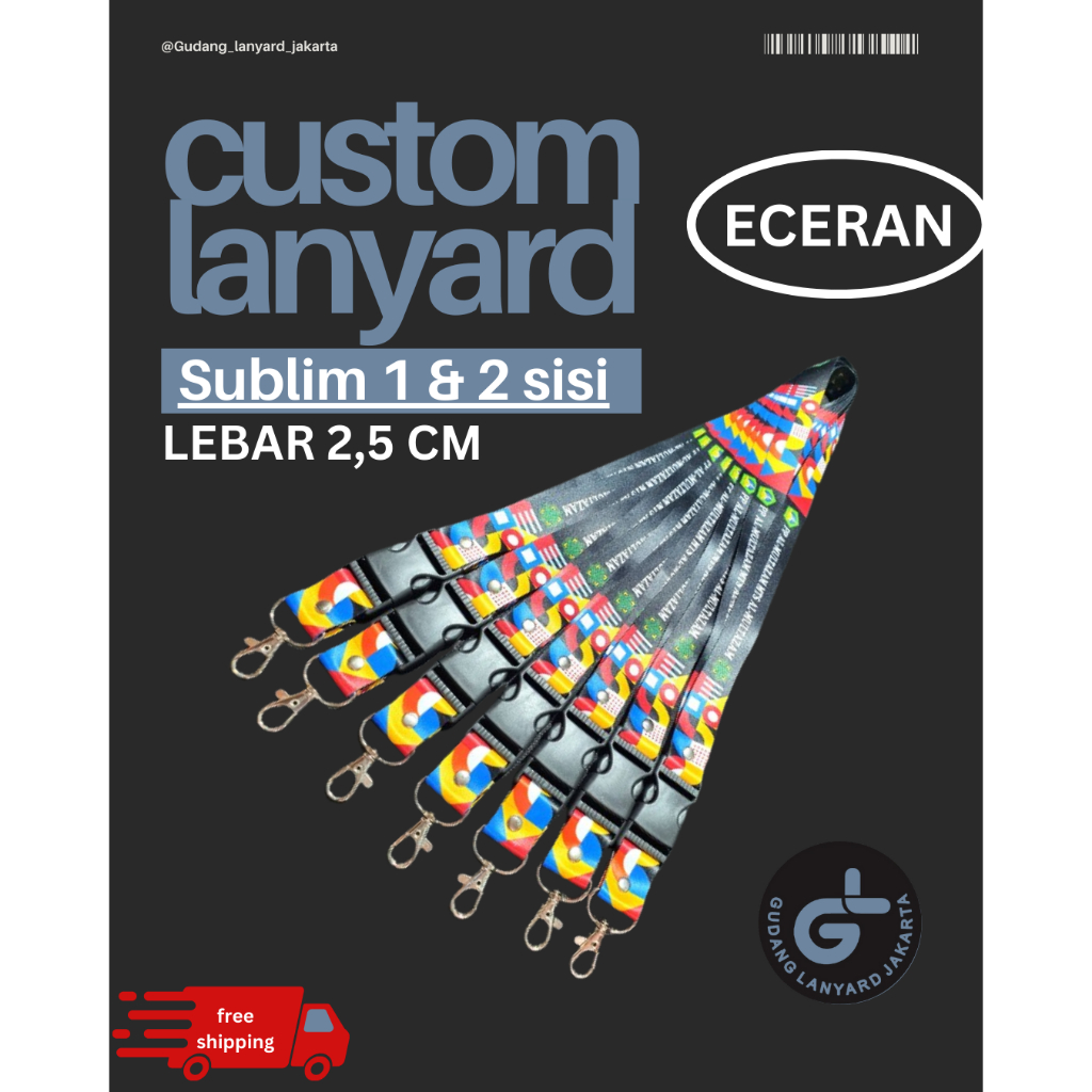 

custom desain cetak tali lanyard print sublim 2,5 cm cetak 2 atau 1 muka