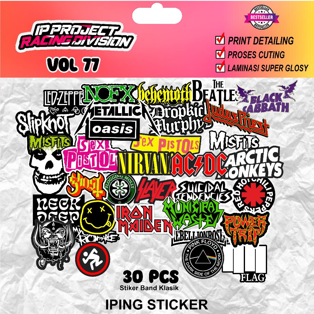 

30 PCS SUDAH PRIN CUT / TINGGAL TEMPEL SUDAH potongan Stiker Band Klasik Rock Band MusicPunk Rock
