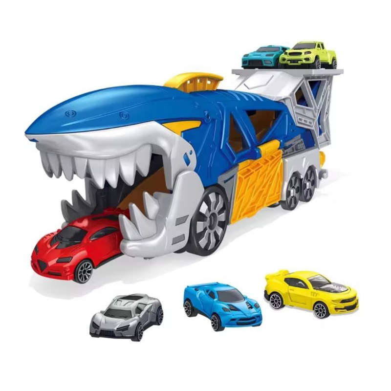 Mainan Anak Shark Catapult Model Mainan Track Mobil Hiu Pengangkut Mobil Shark