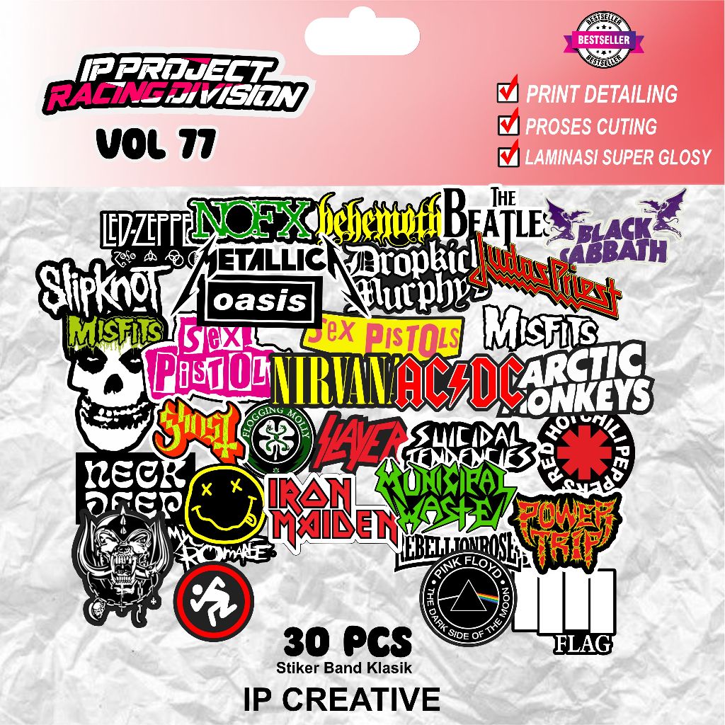 

30 PCS SUDAH PRIN CUT / TINGGAL TEMPEL SUDAH potongan Stiker Band Klasik Rock Band MusicPunk Rock