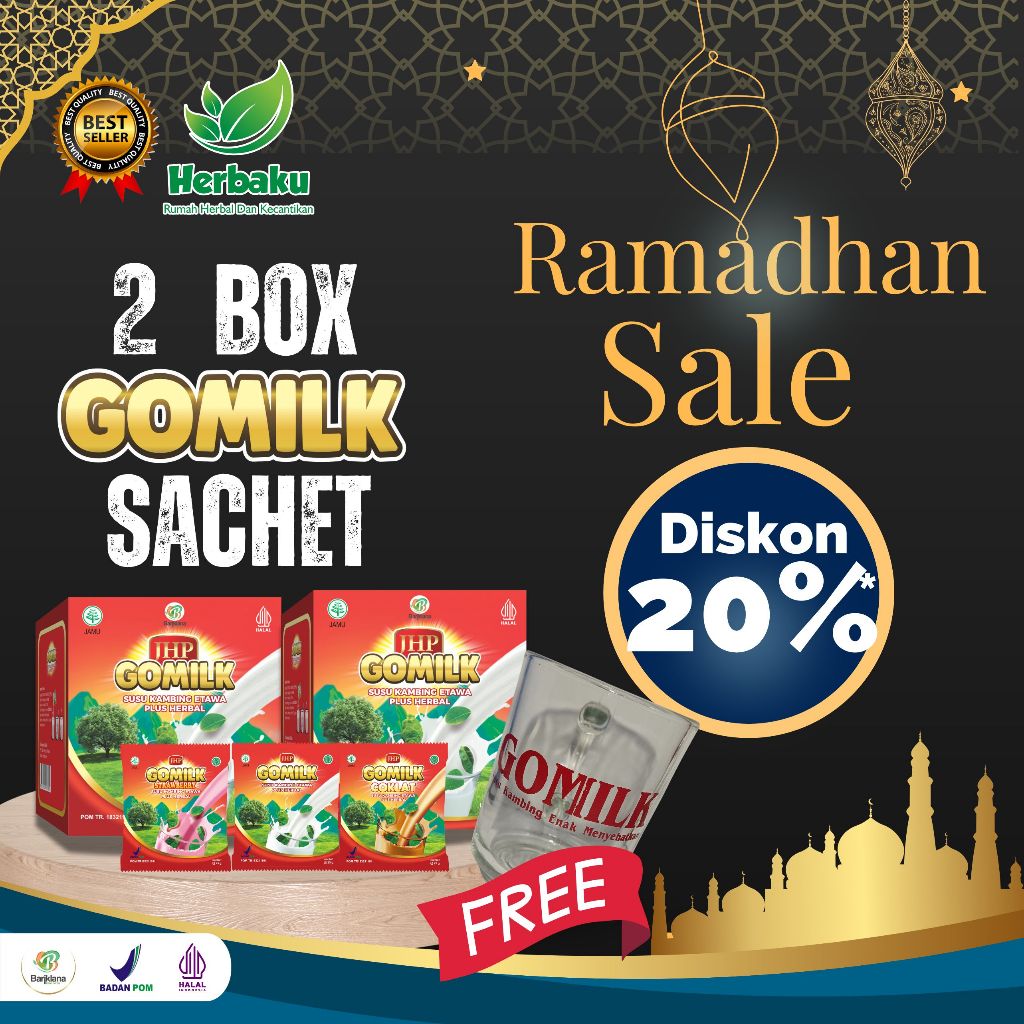 

2 Box Gomilk Sachet isi 80 sachet bisa pilih rasa hadiah gelas atau tumbler GOMILK SUSU ETAWA HERBAL