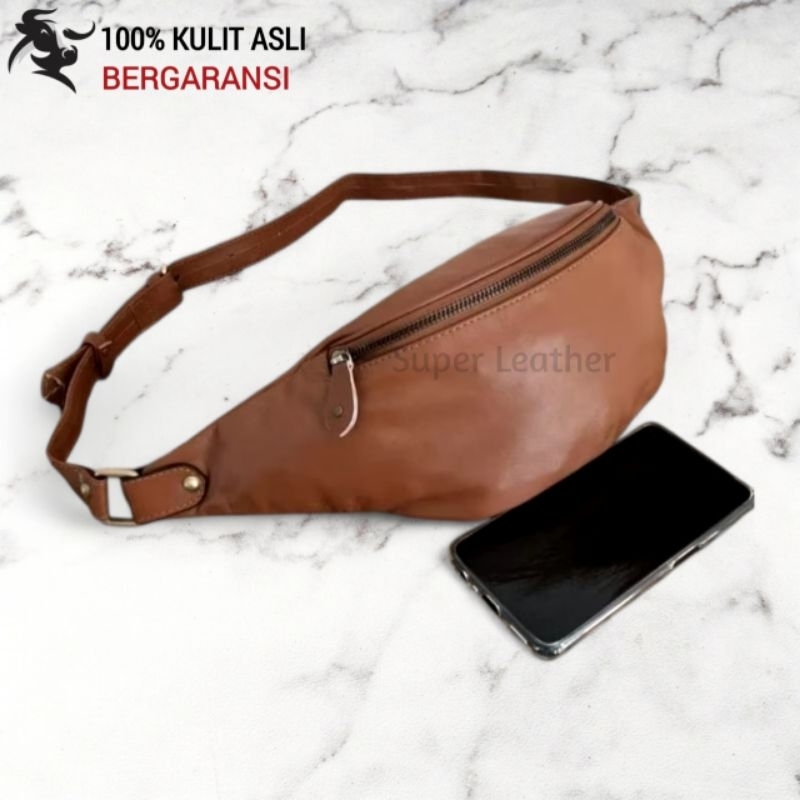Tas Selempang Pria Kulit Asli Waistbag Tas Pinggang Cowok Kulit Asli Garut