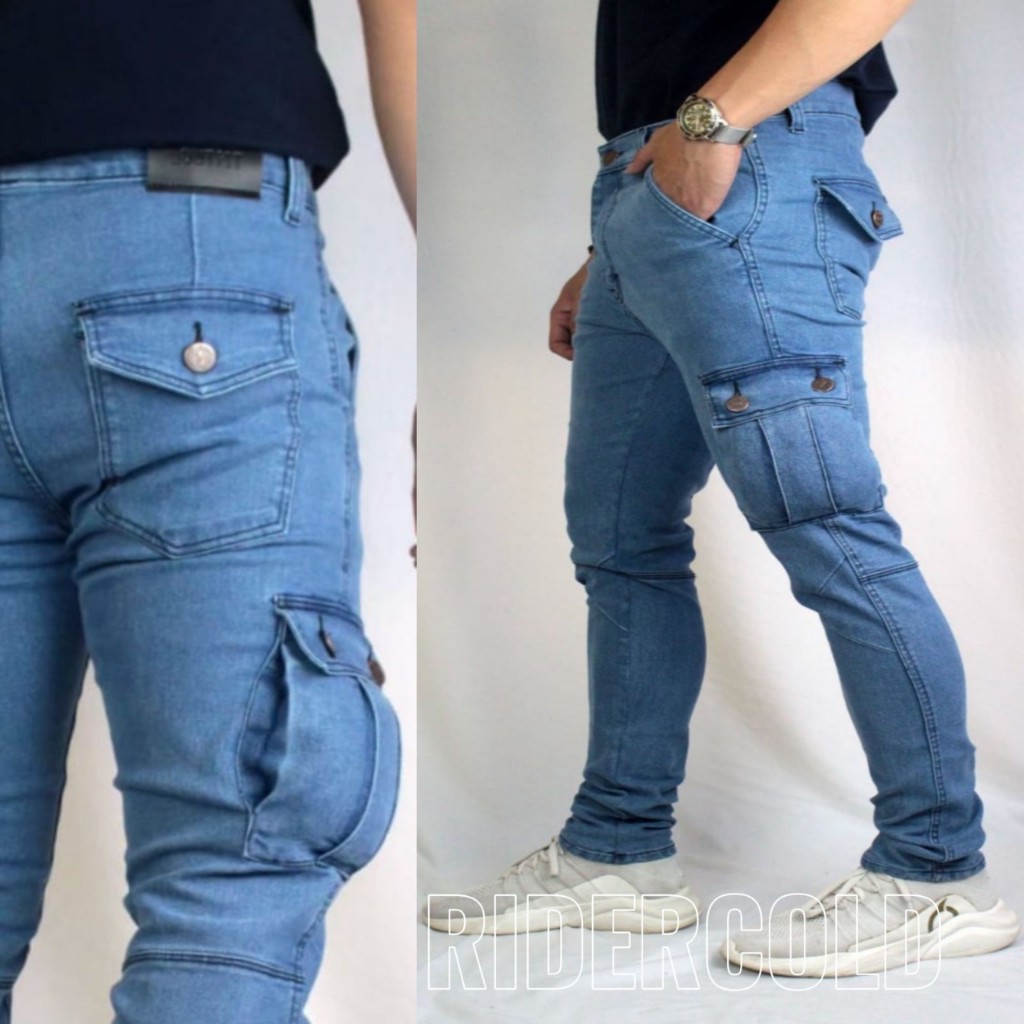 TERLARIS..Celana Cargo Jeans Pria Original Denim Strecht Melar / Celana Cargo Denim / Cargo Pants Ca