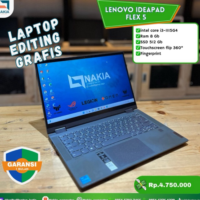 LENOVO IDEAPAD FLEX 5 intel core i3-1115G4 Ram 8 Gb SSD 512 Gb Touchscreen flip 360° Fingerprint