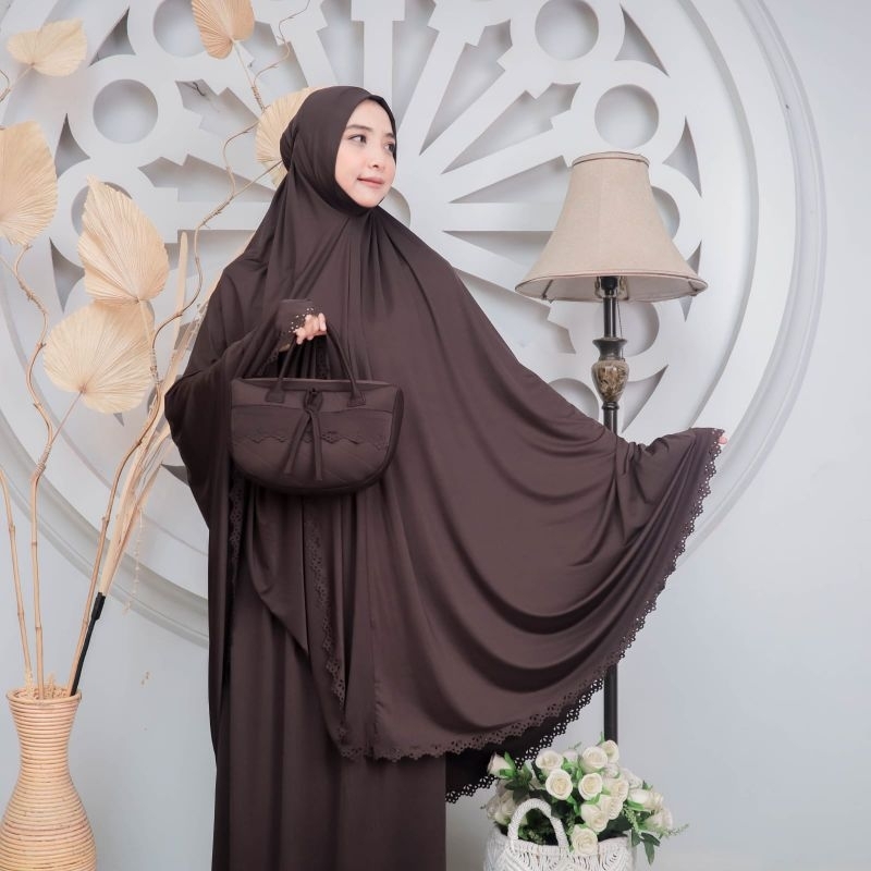 MUKENA JERSY PREMIUM MODEL KHADIJAH/DAGU MUKENA POLOS MALAY LASERCUT JUMBO ADEM LEMBUT NYAMAN DIPAKA
