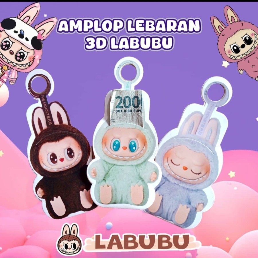 

1 Lusin Amplop Lebaran Labubu 3D - Amplop Lebaran Karakter Labubu