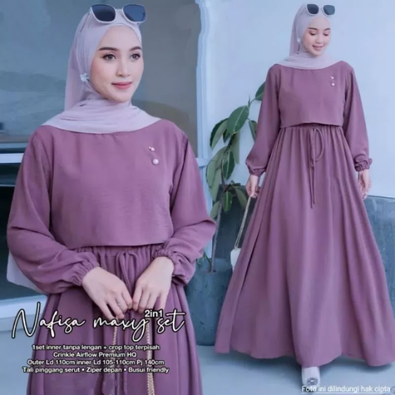 Nafisa maxy set 2 in 1 inner + outer gamis wanita muslimah