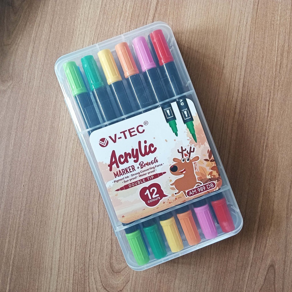 

V-TEC ACRYLIC MARKER + BRUSH PEN AM 989 DB 12 24 36 COLOUR