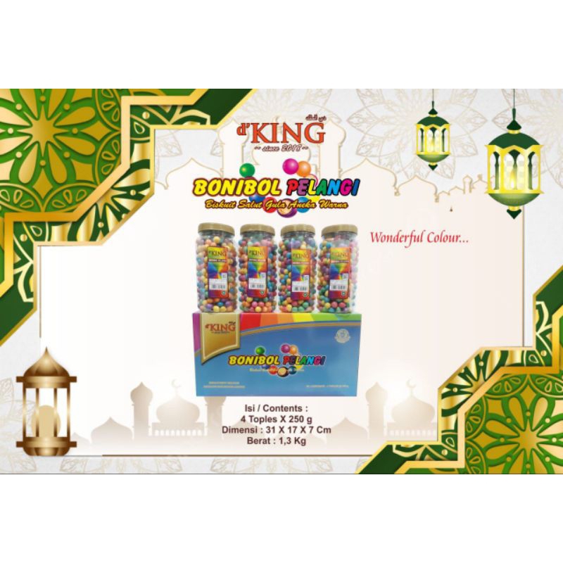 

Bonibol Pelangi D'king 1 dus ( Isi 4 Toples )