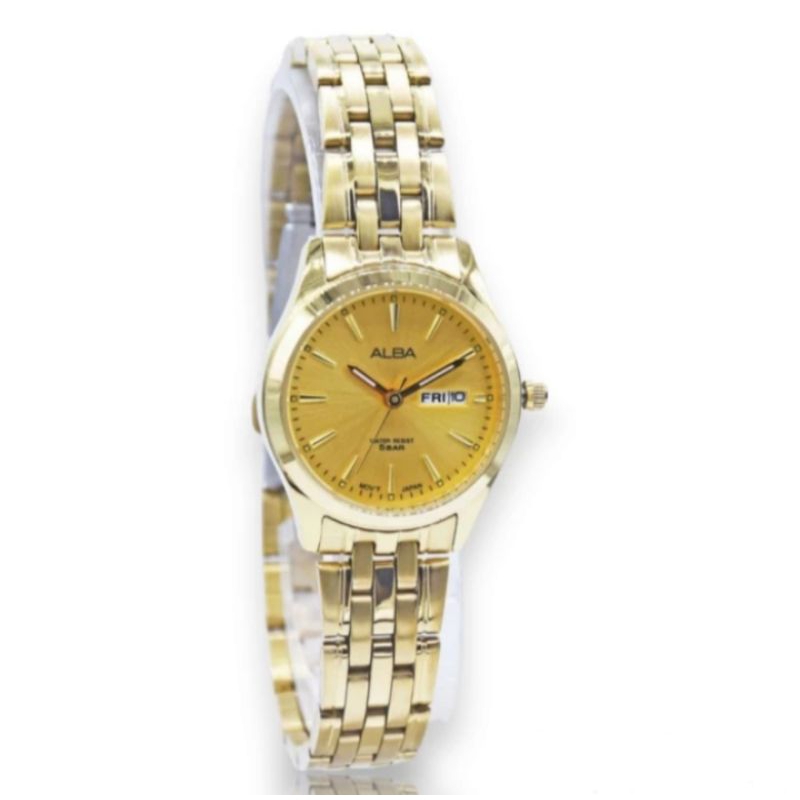 jam tangan wanita ALBA ORIGINAL AN8082X1 full gold tanggal hari