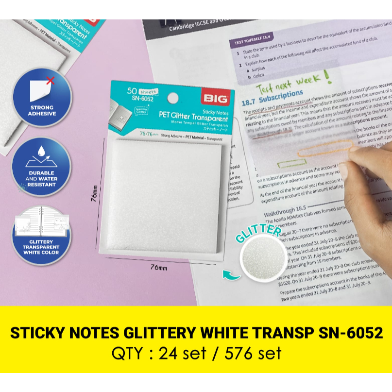 

BIG - Sticky Notes Putih Glitter Transparan / Note Kertas 76 x 76 SN-6052