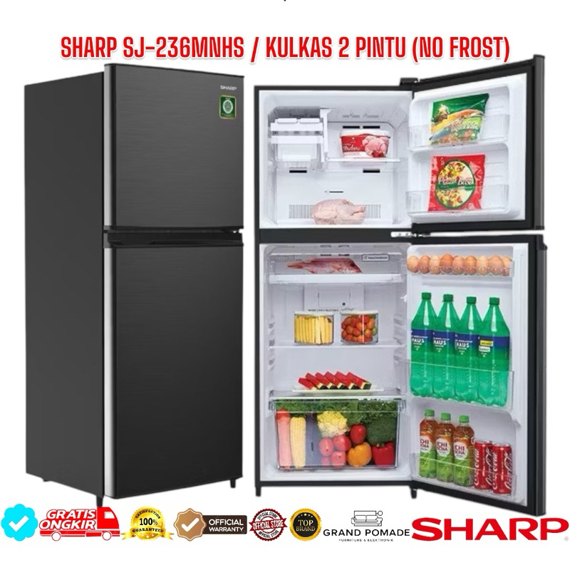 KULKAS SHARP 2 PINTU SJ-236MNHS (TANPA BUNGA ES) / SHARP SJ236MNHS KULKAS 2 PINTU SHARP