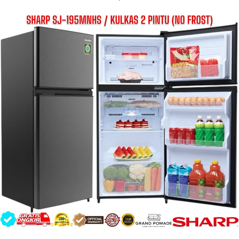 KULKAS SHARP 2 PINTU SJ-195MNHS (TANPA BUNGA ES) / SHARP SJ195MNHS KULKAS 2 PINTU SHARP