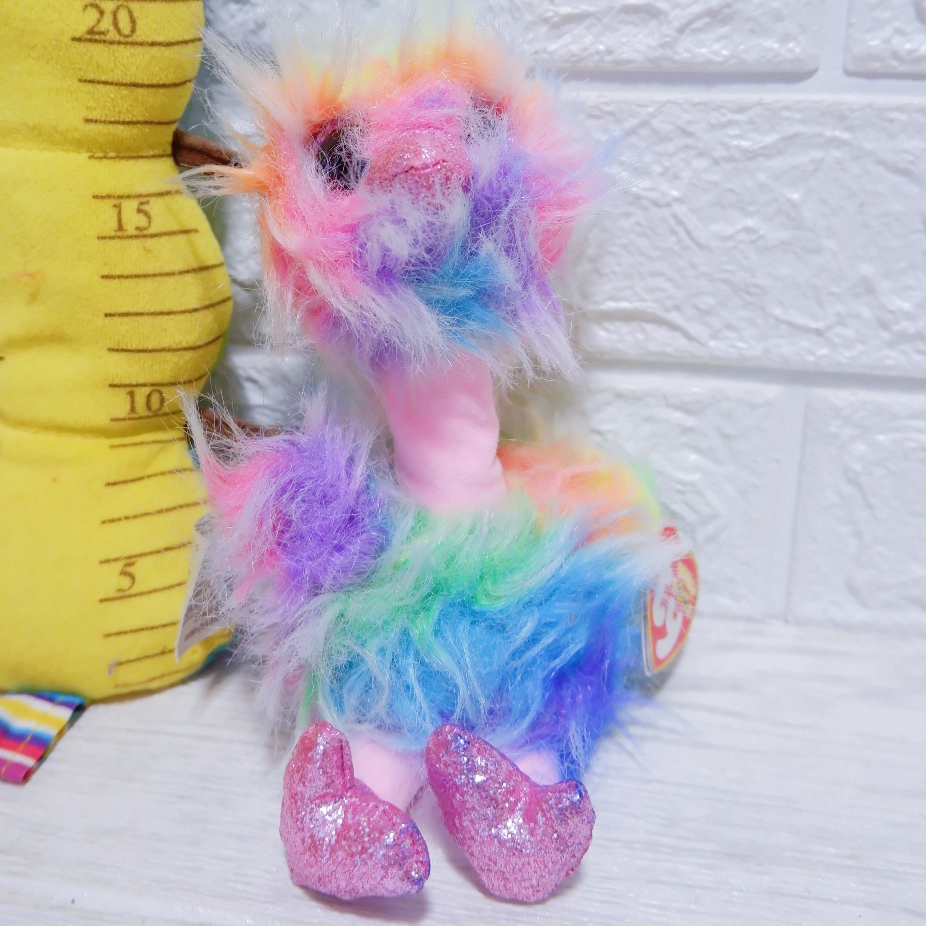 Boneka TY mata glitter belo flamingo flaminggo angsa bulu pelangi ori