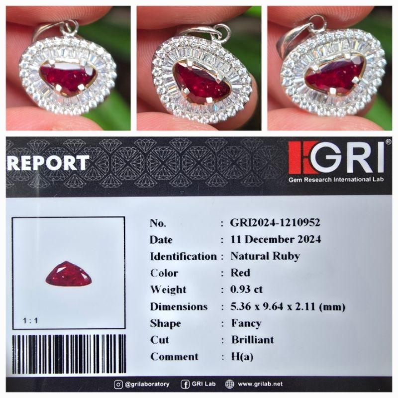 Liontin Natural Red Ruby Heat A Memo 0.93 crt