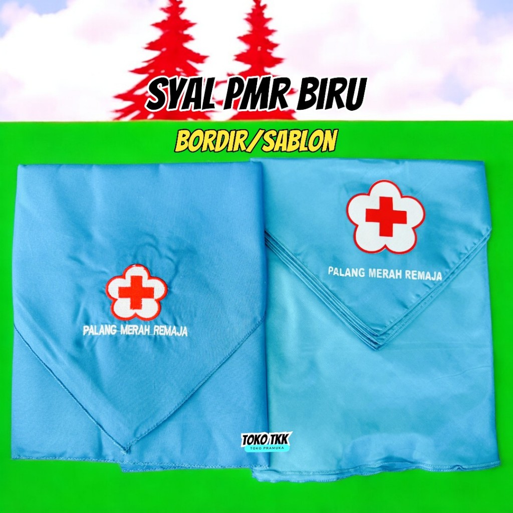 Syal PMR biru bordir/sablon