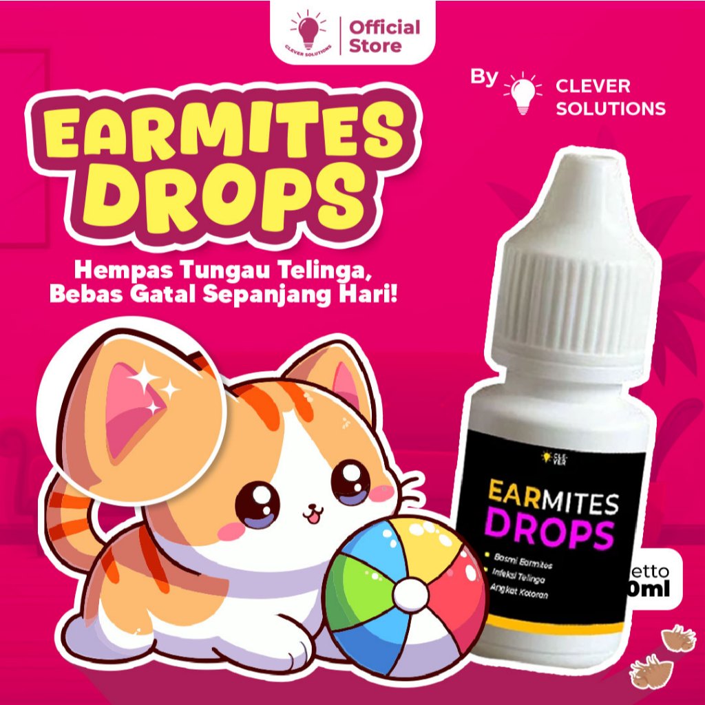 Clever Soluttions - EARMITES DROPS, Obat Infeksi, Gatal, Iritasi, dan Radang Telinga