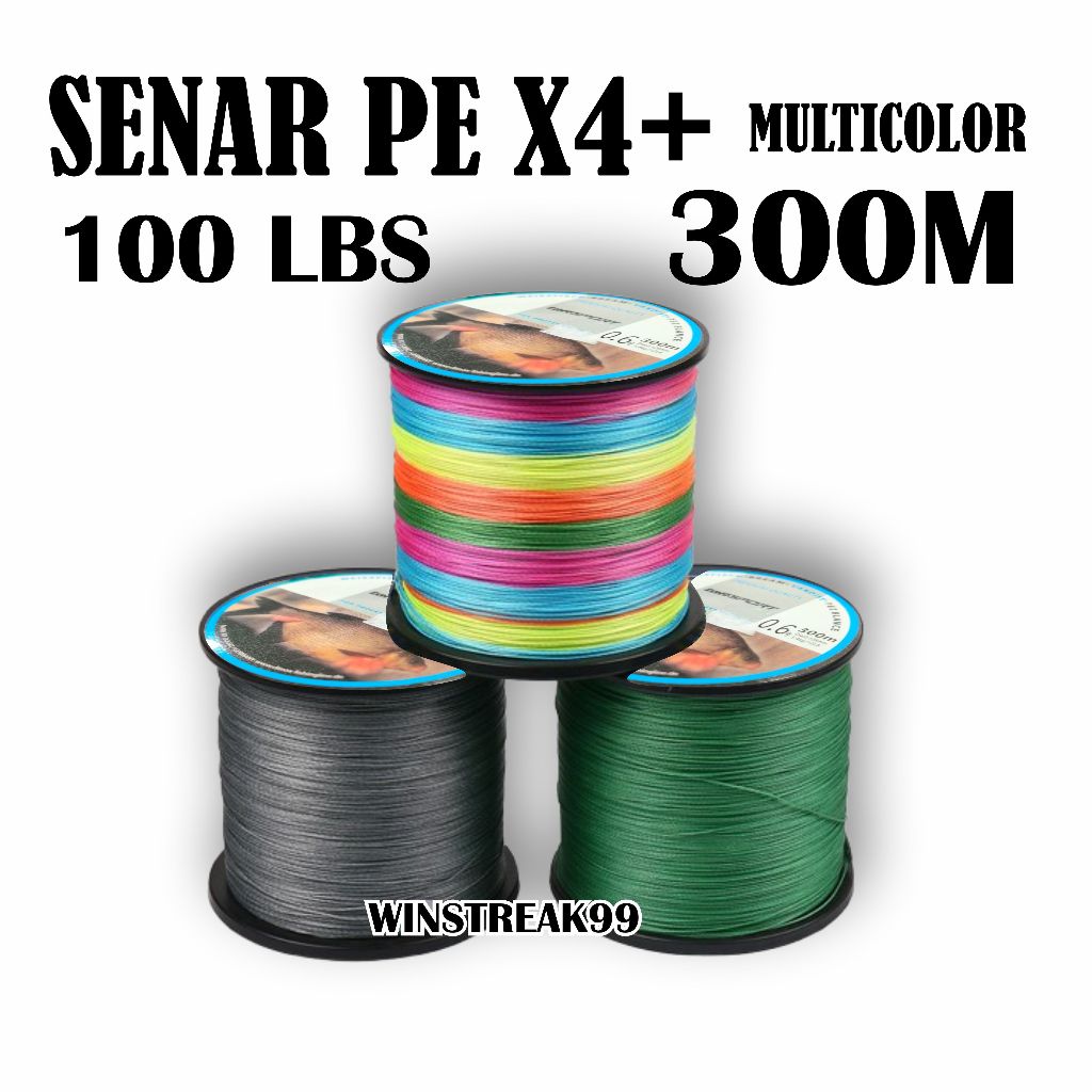 TaffSPORT Senar PE X4 300 Meter 100LB Super Kuat Kecil Halus Anti Keriting Benang Pancing Braided