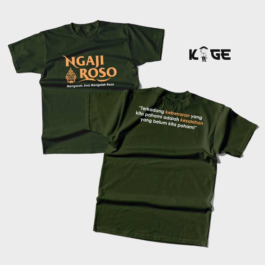 Baju Kaos Pria NGAJI ROSO JAWA MENGASAH JIWA MENGOLAH RASA Tulisan Jawa KAOS KAGE