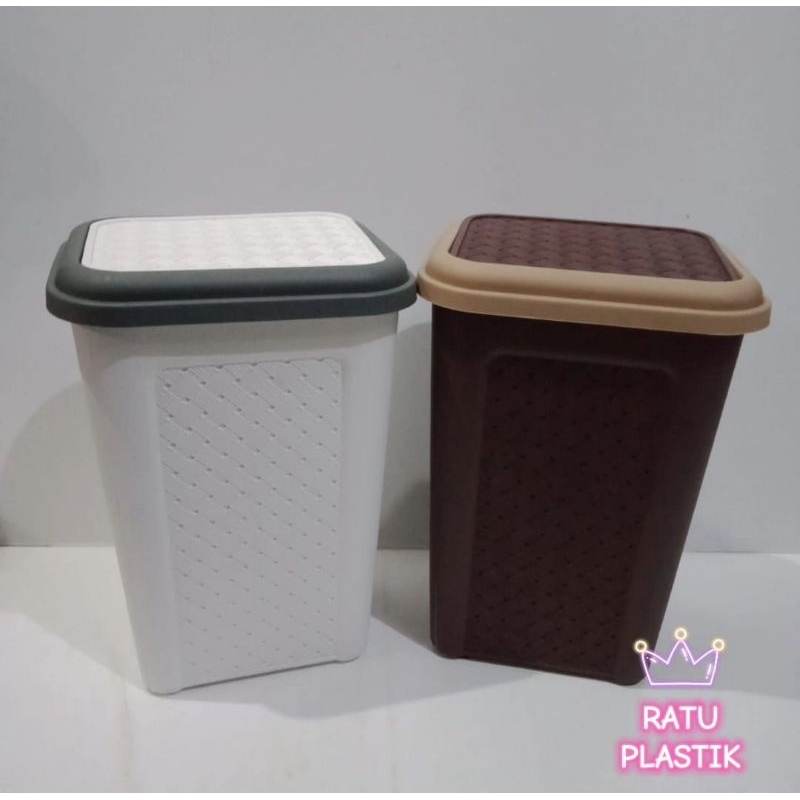 TEMPAT SAMPAH TUTUP NORWAY CJP ROTAN COKLAT PUTIH PLASTIK TONG SAMPAH PLASTIK MOTIF ROTAN TEBAL KOKO