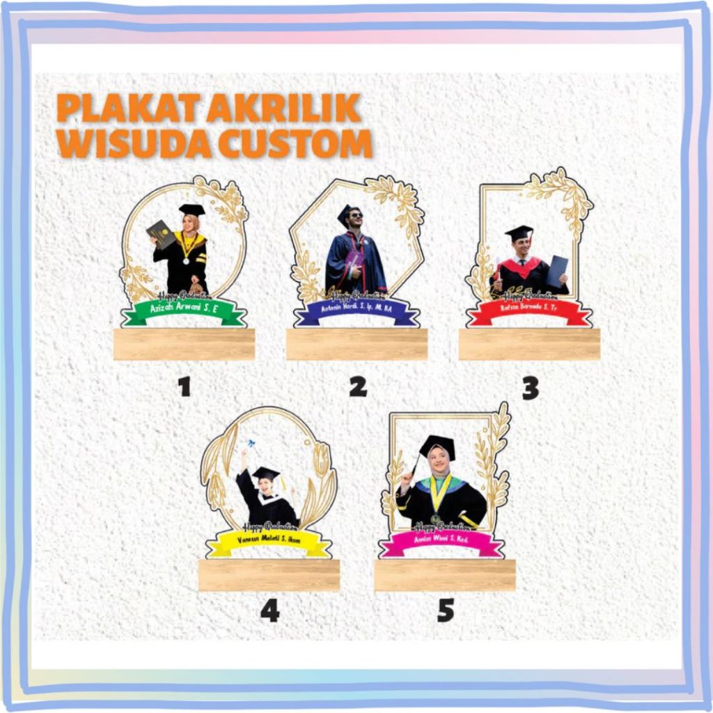 Plakat Wisuda Custom Akrilik Tatakan kayu Hadiah Wisuda Akrilik Kado Wisuda Akrilik