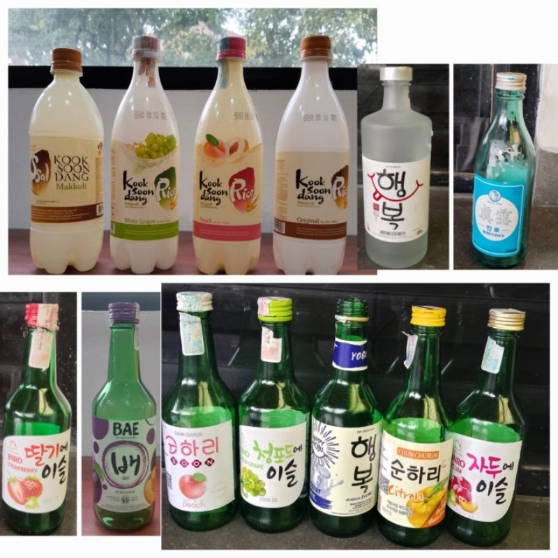 BOTOL KACA MINUMAN SOJU MAKKOLI MAKGEOLLI BOTOL KOSONG UNTUK DISPLAY PAJANGAN PROPS FOTO LIVE STREAM