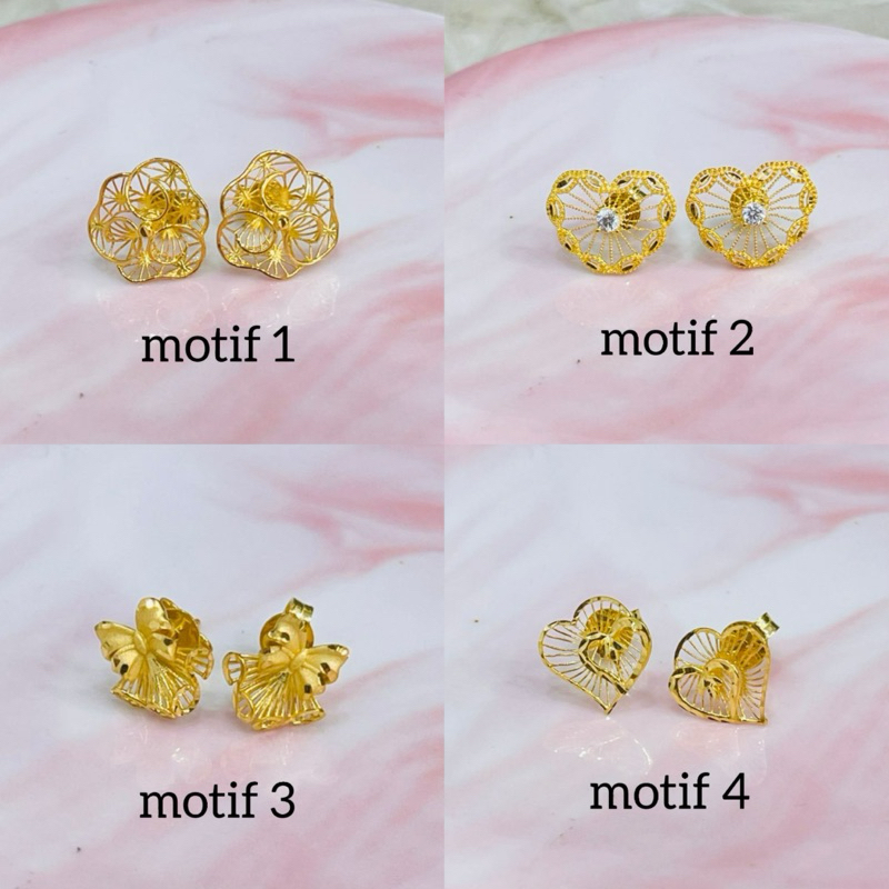 giwang love bunga pita kerawang berbagai macam model emas asli kadar 700