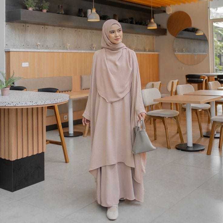 Gamis Panjang One Set Tunik Dan Rok Gamis Hameeda New Mode