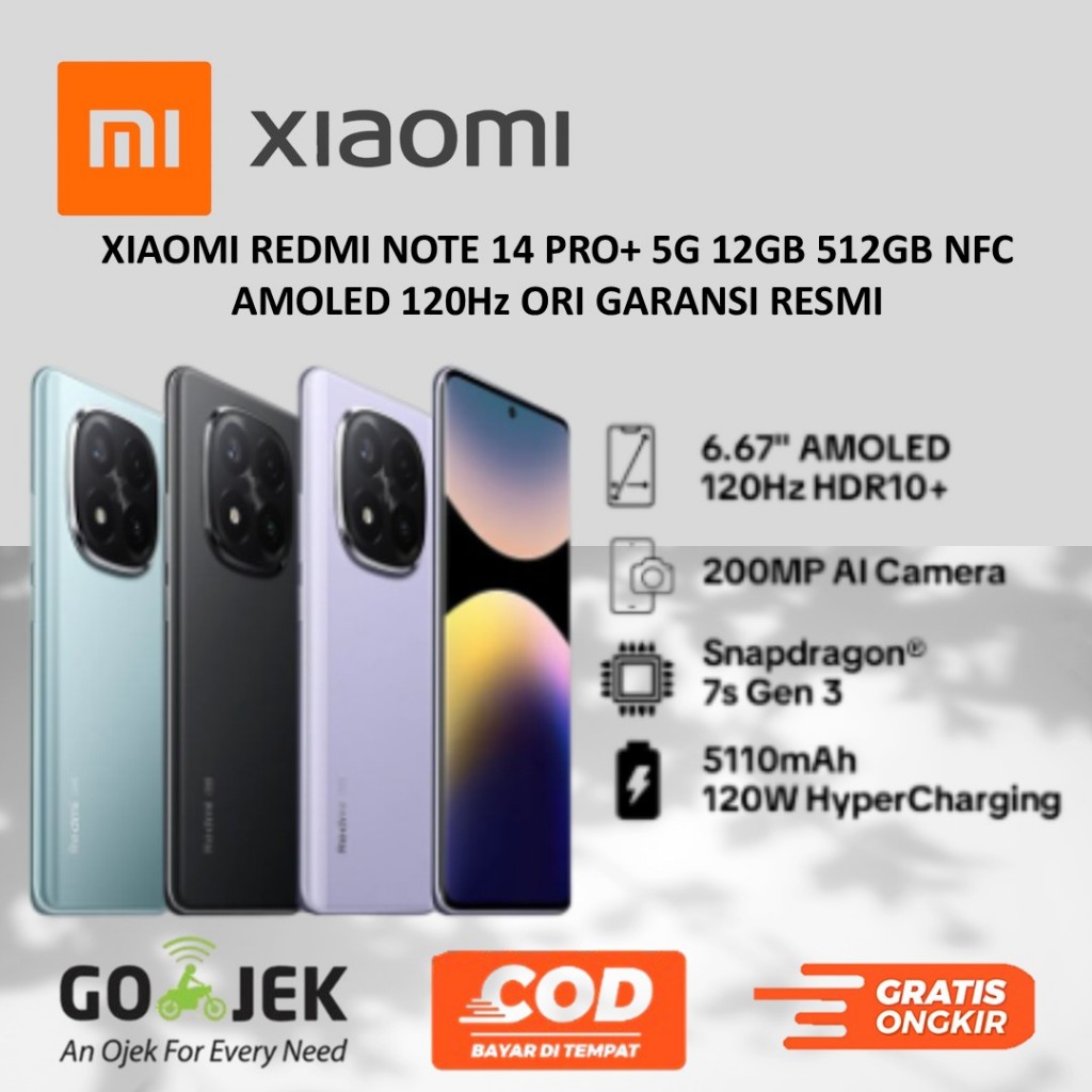 XIAOMI REDMI NOTE 14 PRO+ 5G 12GB 512GB NFC AMOLED 120Hz ORI GARANSI RESMI