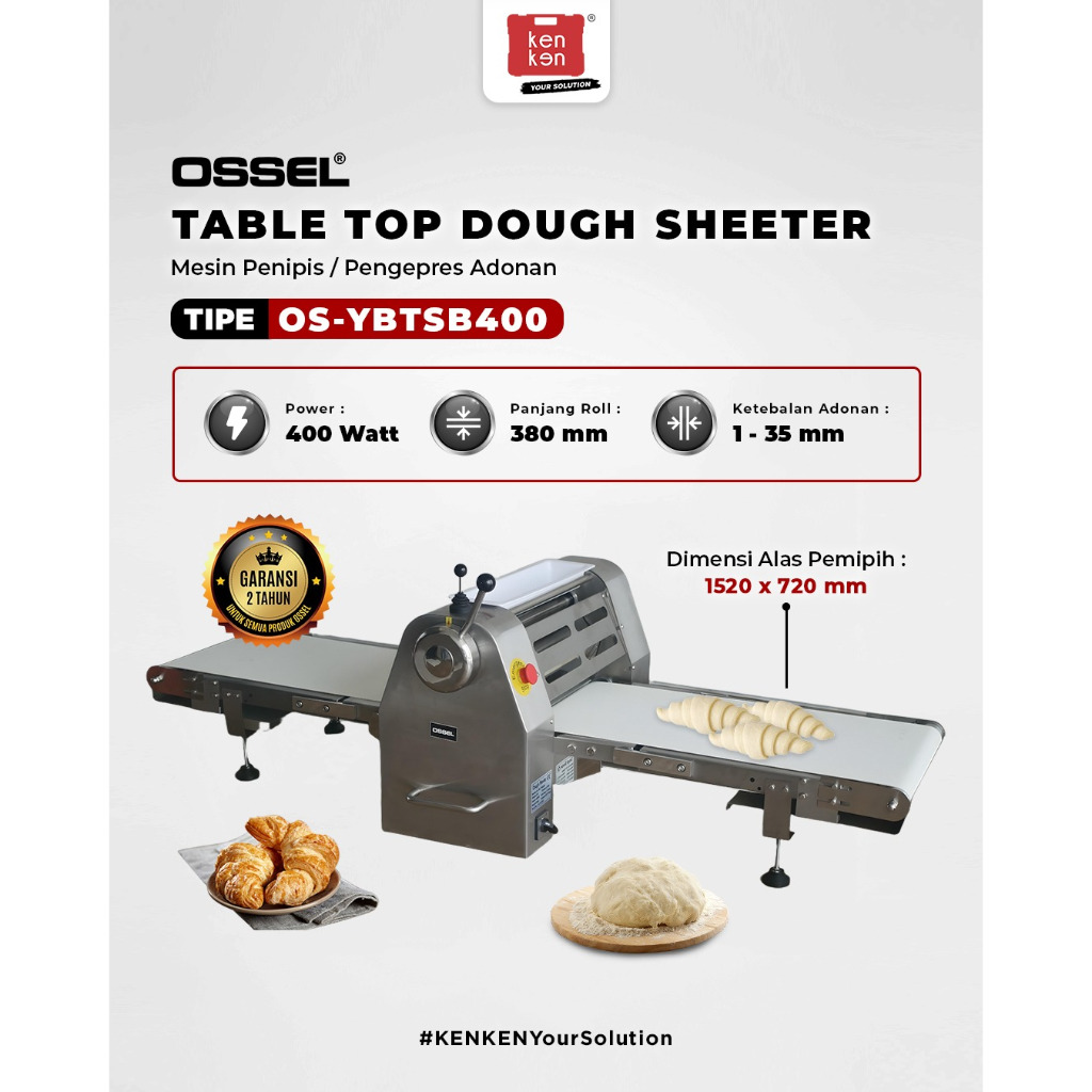OSSEL Dough Sheeter Mesin Penipis Adonan Listrik Pendek Table Top OS-YBTSB400 OSSEL