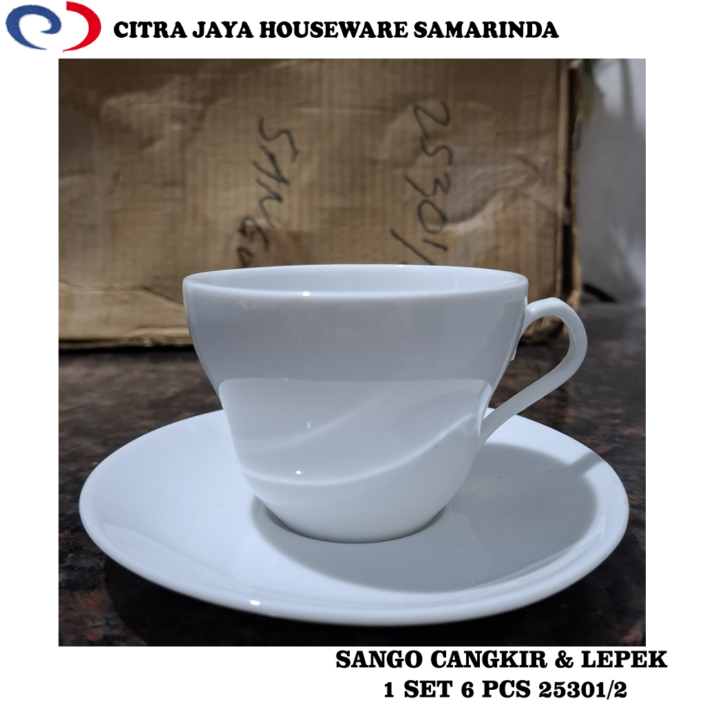 Cangkir 160 ML & Lepek Keramik Putih Polos SANGO 25301/2 (PERKOTAK ISI 6 PCS CANGKIR & 6 PCS LEPEK)