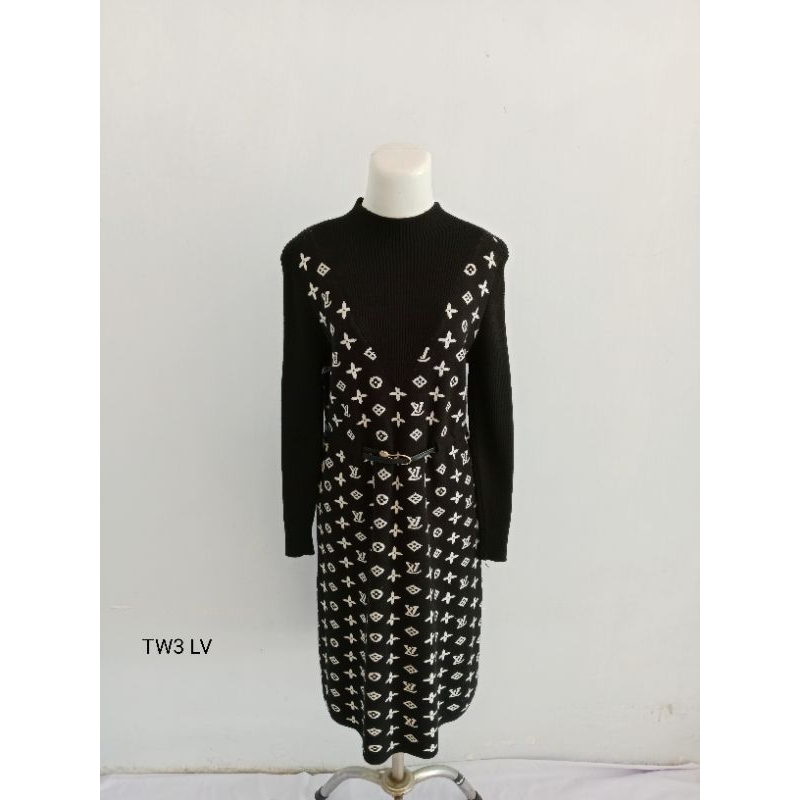TW3 LV/TUNIK dress Hitam Lengan Panjang/tunik rajut import premium