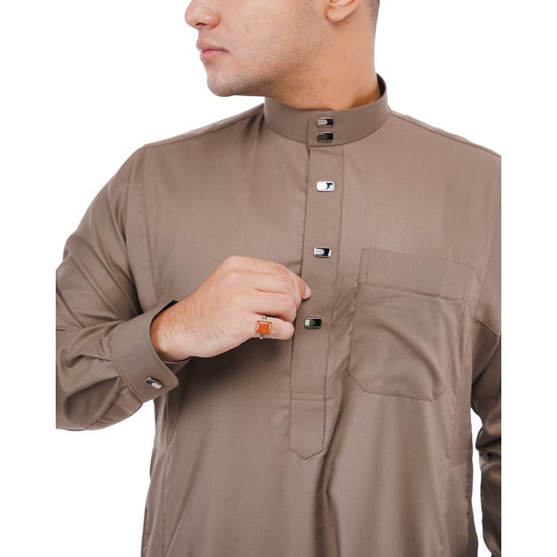 Jubah pria slim fit Gamis Saudi lengan manset