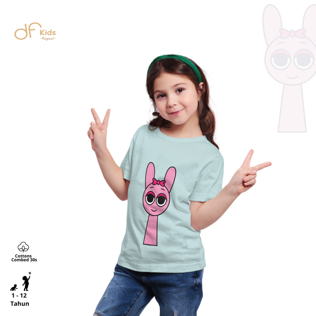 DFKids Distro Anak Kaos Karakter Sprunki Pink Hijau Tosca Baju Atasan Cewek Perempuan Anak 1-12 Thn