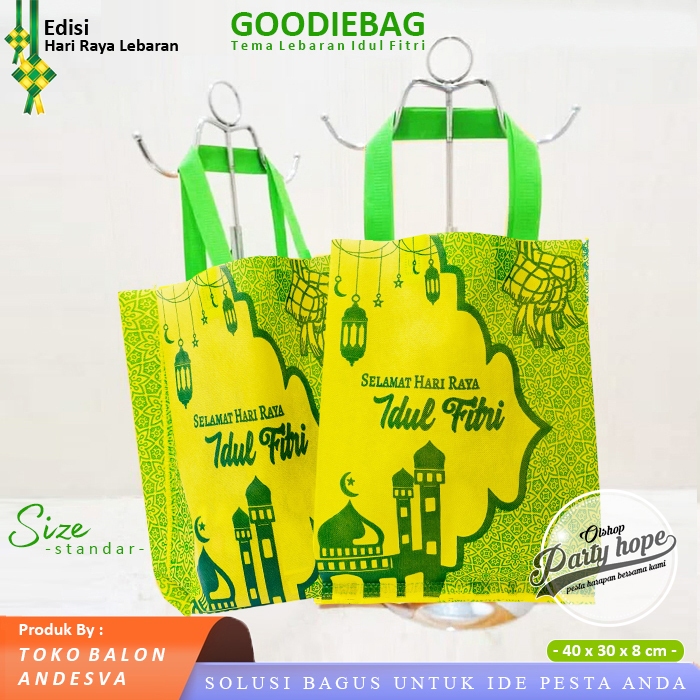 

goodie bag selamat hari raya idul fitri kuning / tas souvenir lebaran spunbond sembako tebal kuat