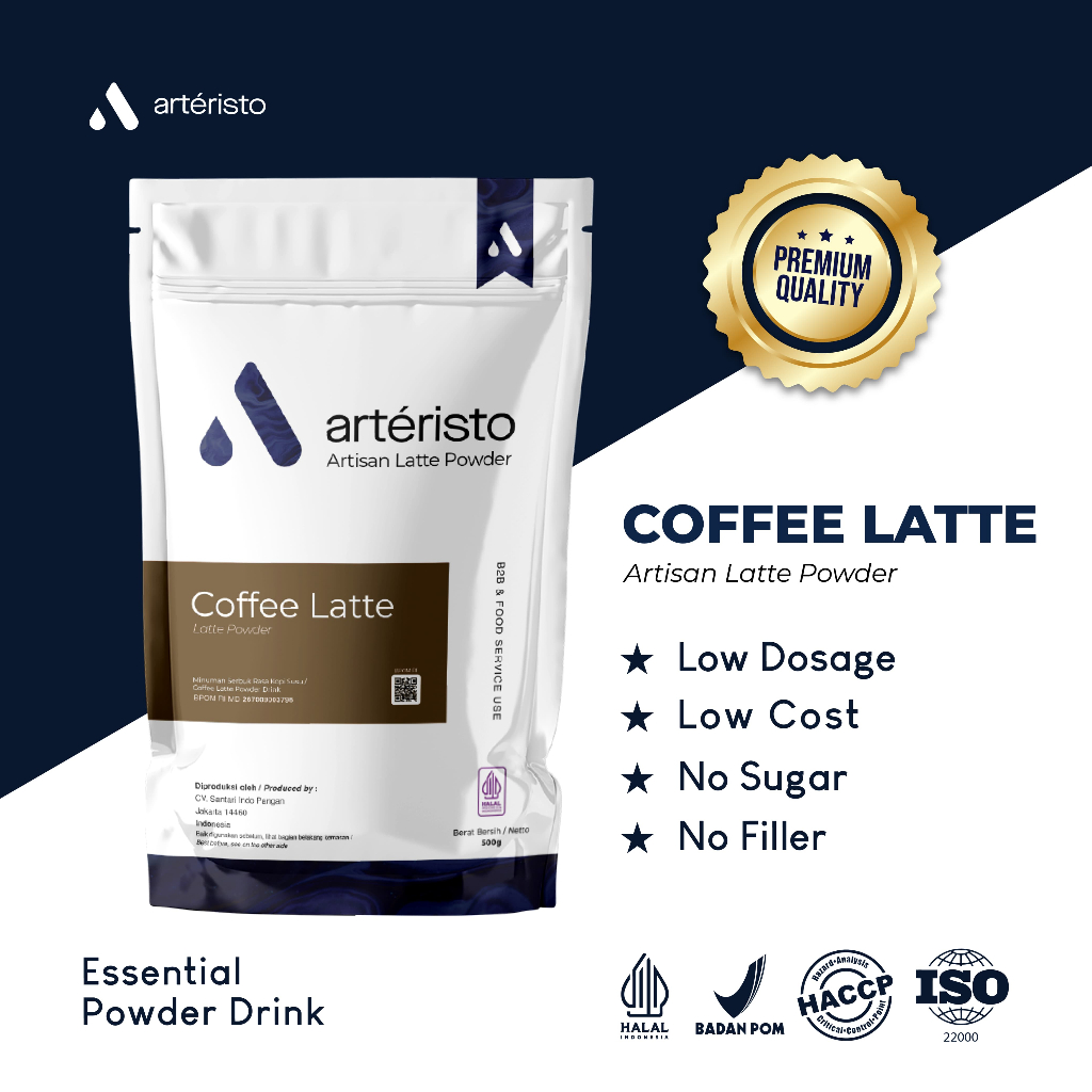 

ARTERISTO COFFEE LATTE PREMIUM POWER DRINK 500GR - TANPA GULA PASIR - Bubuk Minuman Instant