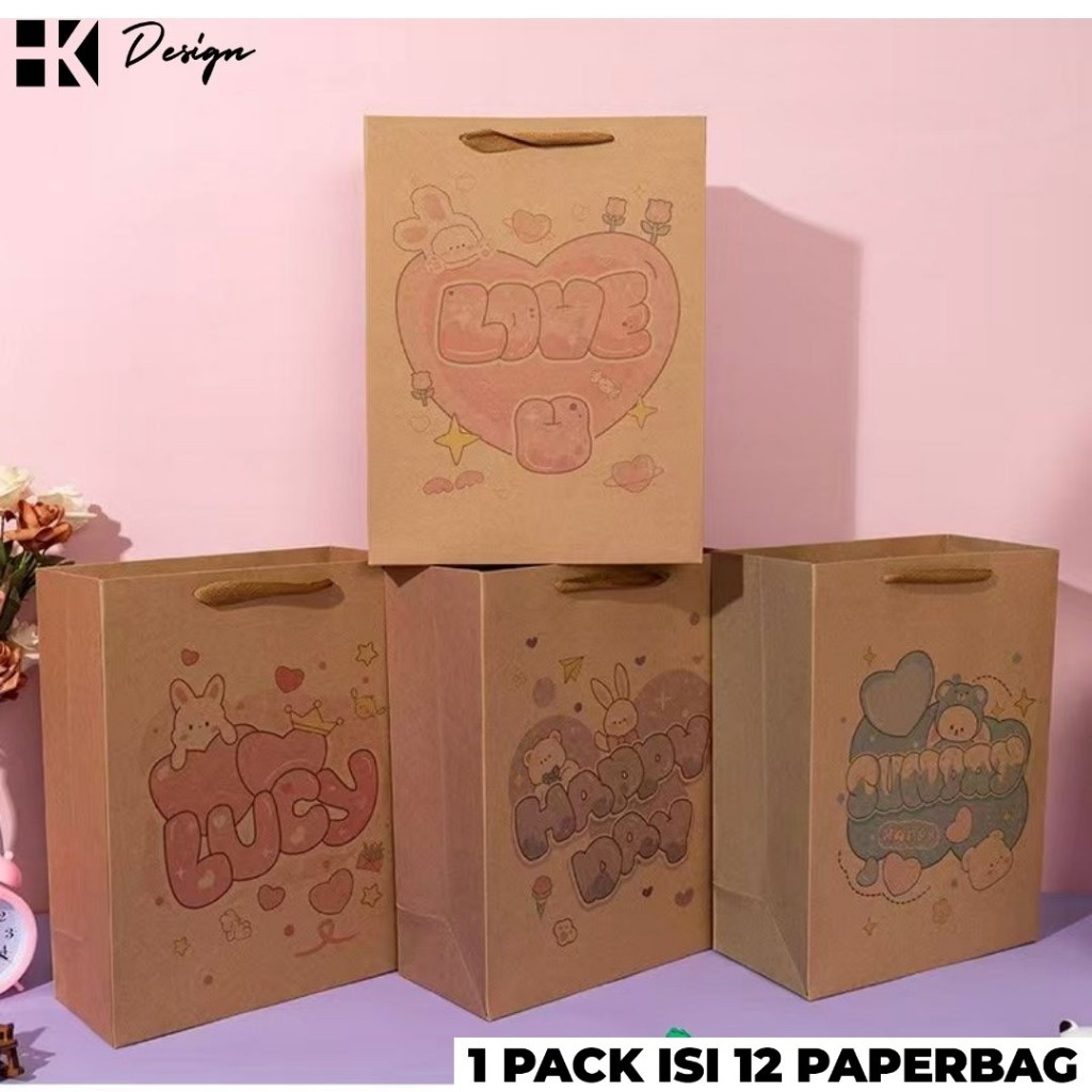 

[615 M 12 PCS] Paperbag kertas tali tengah transparant motif 32X25.5X11 Tas Kado motif Paperbag Motif Goodie Bag