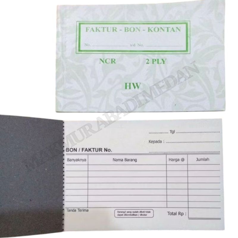 

(1Pcs) Bon Faktur Rangkap 2 Ply Kecil HW Buku Nota Faktur Bon Kontan Tegak Miring