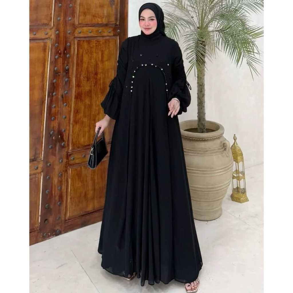 Zieena - Elora Set Outer Gamis Terbaru Ceruty Babydoll Aplikasi Payet Gamis Pesta Mewah Elegant