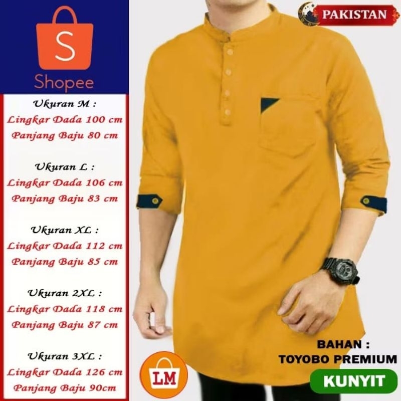 ROZAK - NEW BAJU KOKO KEMEJA KURTA ARAB PAKISTAN JUMBO KATUN TOYOBO PREMIUM LENGAN 3/4 ADA SAKU TERB