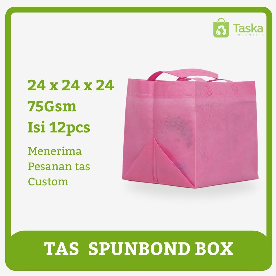 

Taska - Tas Spunbond Press Box 24x24x24 Warna Pink Harga Lusinan Grosir Tas Nasi Kotak Box Kue