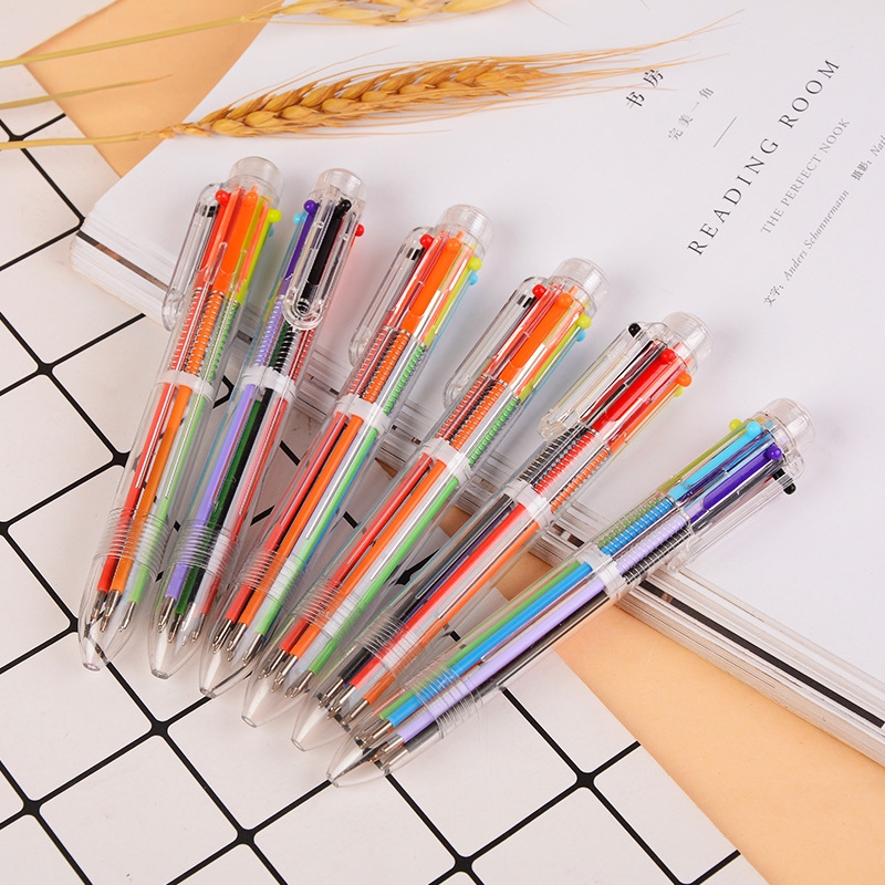 

Pulpen 6 Warna Transparan Pena Ballpont Pen Six-in-One Color/Pena Tekan Mekanis 6 Warna — Hibio Present