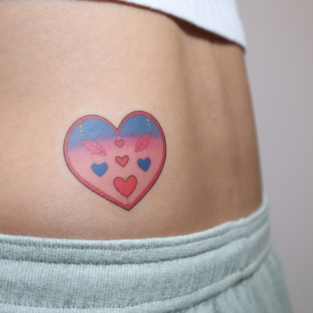 TATO TEMPORER KAWAII MAGIC HEART | TATO TEMPORER HATI BERBUNGA | HEART FLOWER TEMPORARY TATTOO | ART
