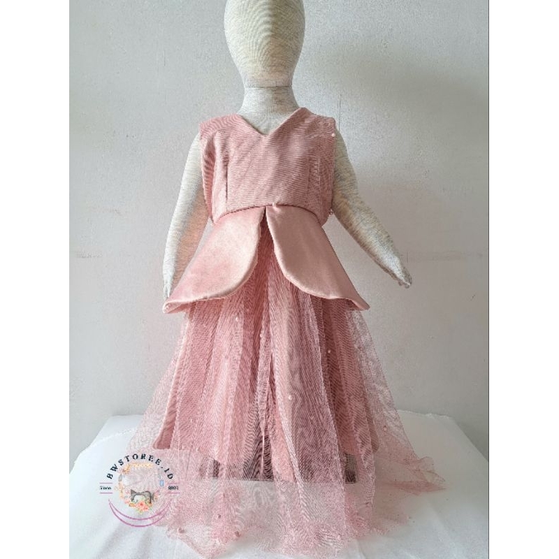 (BISA CUSTOM WARNA)Dress Anak Dewasa Perempuan Kombinasi Tile Mutiara Glitter|Gaun Anak Dewasa Wanit