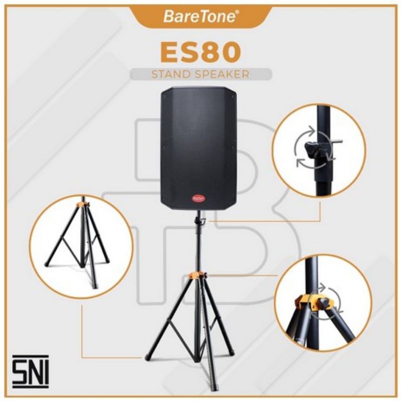Baretone Stand Speaker ES80 Seten Sepeaker Kaki Tiga Penyangga Speaker Besi