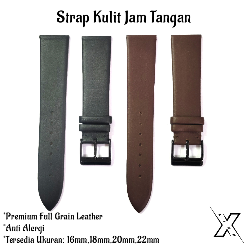 Strap Kulit Polos Jam Tangan Anti Alergi / Tali Kulit Polos Jam Tangan Anti Alergi
