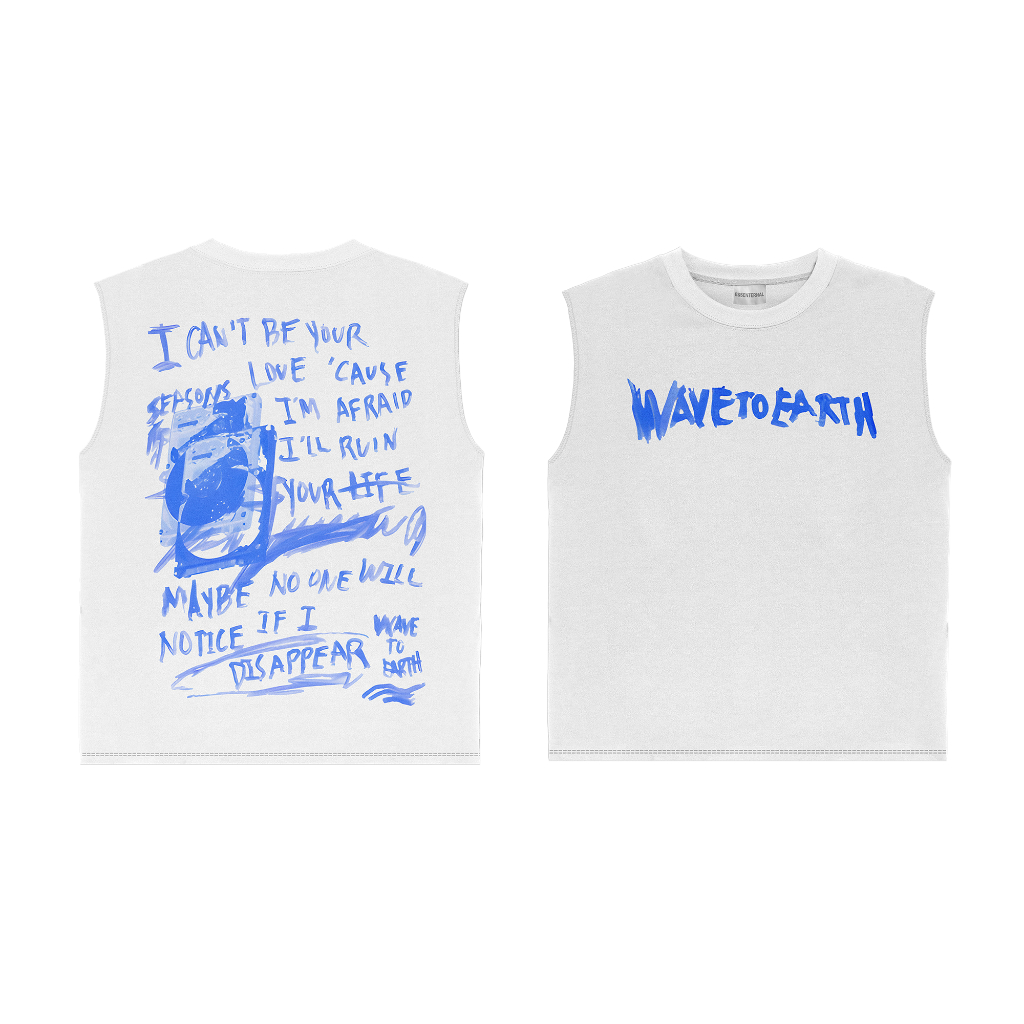 KAOS BAJU SINGLET WAVE TO EARTH BAND METAL MUSIK ROCK KPOP SLEEVELESS T-SHIRT OVERSIZE PUTIH STYLE